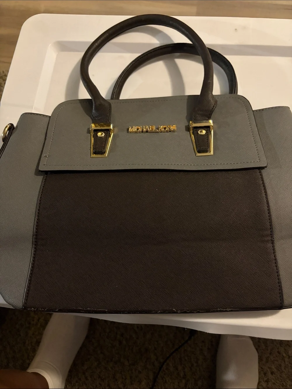 Michael Kors Gray and Brown Two-Tone Satchel